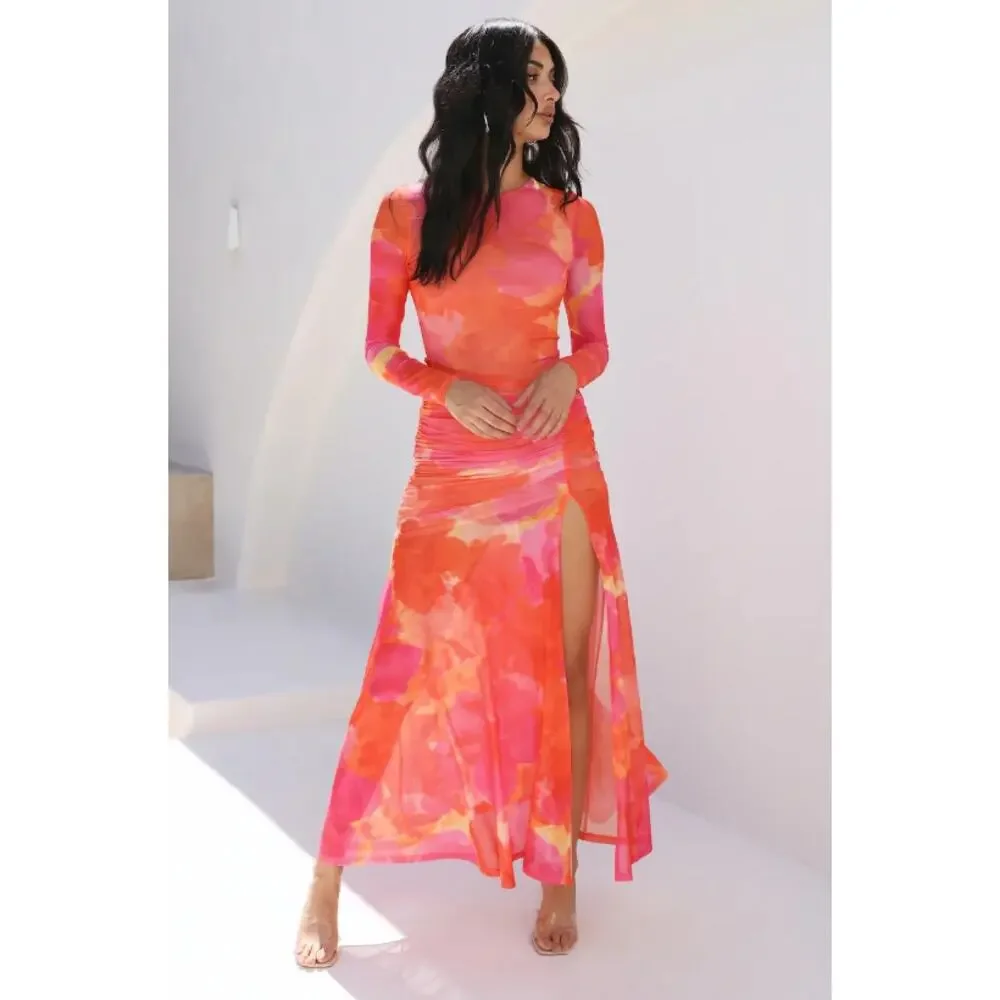 RUNAWAY THE LABEL Olivia Maxi Dress Orange Floral - Picture 2 of 14